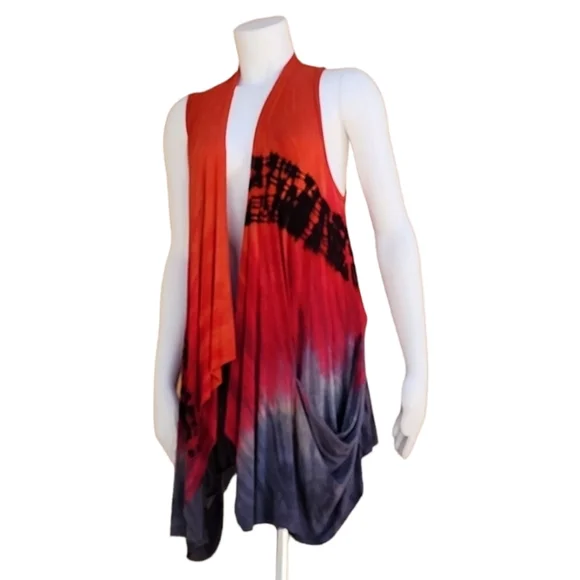 ART OF CLOTH VINTAGE Tie Dye Ombre Vest M L Sleeveless Cardigan Tunic Lagenlook - Picture 8 of 16